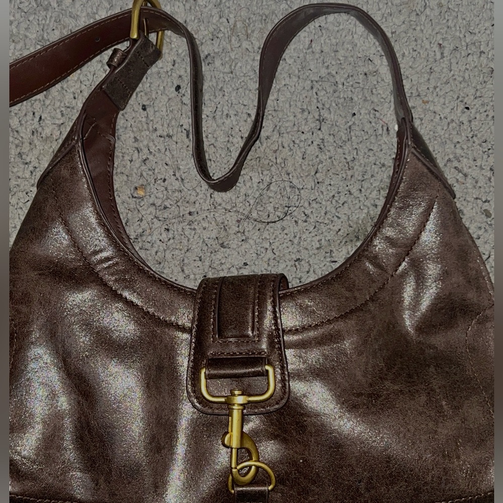 H&M Shiny Brown Hobo Bag with Gold Accents